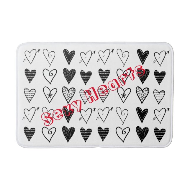 Tapis De Bain Coeurs noir et blanc Salle de bain Mat (Devant)