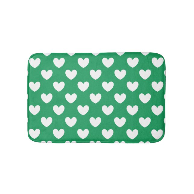 Tapis De Bain Coeurs polka blanc sur Kelly green (Devant)