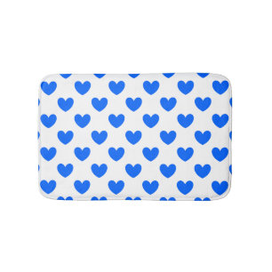 Tapis De Bain Coeurs polka bleu sur blanc