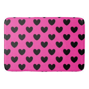 Tapis De Bain Coeurs polka noirs sur rose fuchsia