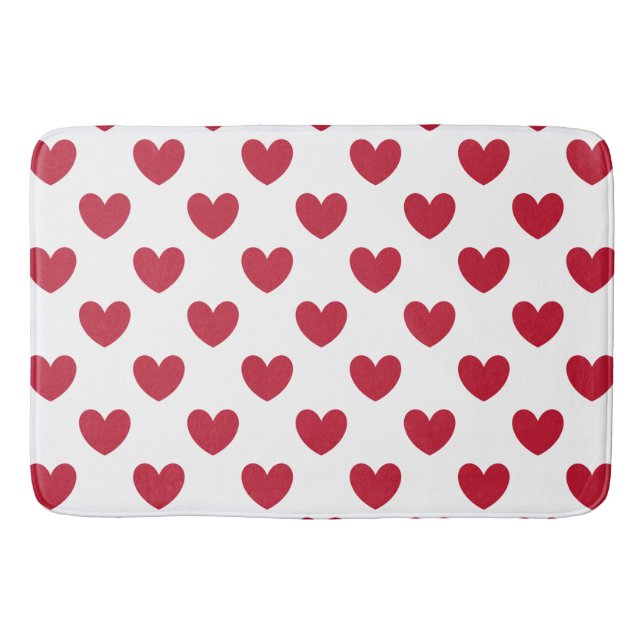 Tapis De Bain Coeurs polka rouge sur blanc (Devant)