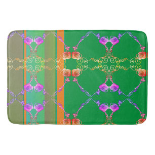 Tapis De Bain Coeurs roses sur Apricot et Mat Bain Vert