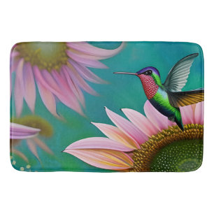 Tapis De Bain Colibri et tournesol rose