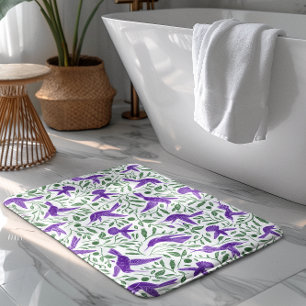 Tapis De Bain Colibris violets avec des fleurs et des feuilles v