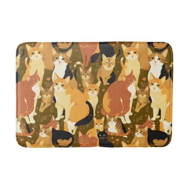 Tapis De Bain Collage de chats en Brown, Tan et Rust (Devant)