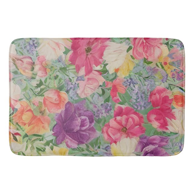 Tapis De Bain Collage de fleurs d'été aquarelle (Devant)