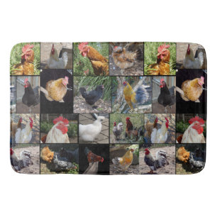 Tapis De Bain Collage De Photos De Poulet Et De Coqs, Grand