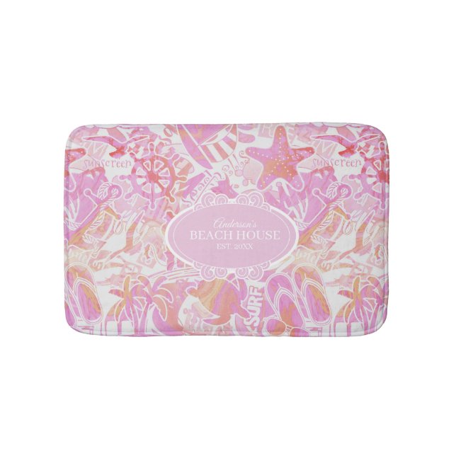 Tapis De Bain Collage de plage nautique Hot Pink ID840 (Devant)