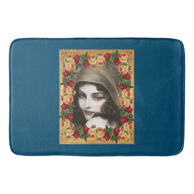 Tapis De Bain Collage vintage Retro avec dentelle et fleurs (Devant)