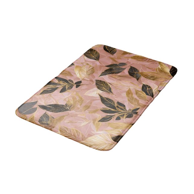 Tapis De Bain Collection de Feuilles Boho Populaire en or rose (Angle)