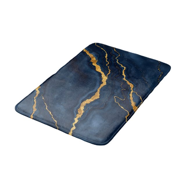 Tapis De Bain Collection de marbre bleu bleu marine (Angle)