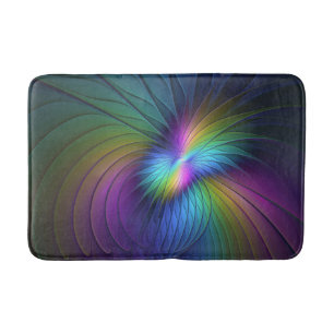 Tapis De Bain Coloré Avec Bleu Moderne Art Fractal Abstrait