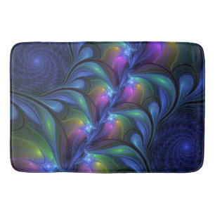 Tapis De Bain Coloré Lumineux Abstrait Bleu rose Vert Fractal