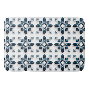 Tapis De Bain Conception Abstraite Géométrique en Bleu et Blanc