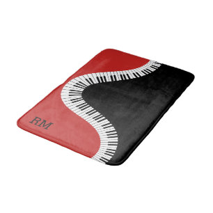 Tapis De Bain Conception blanche et noire rouge décorée d'un