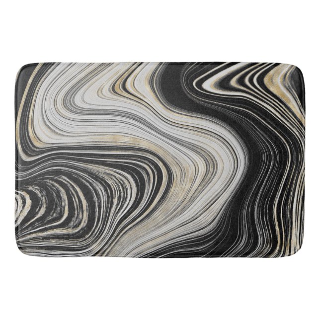 Tapis De Bain Conception d'agate noire et dorée (Devant)