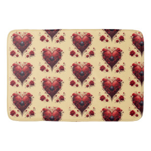 Tapis De Bain Conception de cœur floral rouge avec des fleurs ép