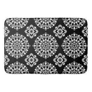 Tapis De Bain Conception de mandala noir et blanc