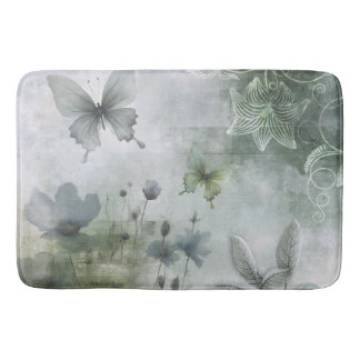 Tapis De Bain Conception de papillons fleurs abstraits vintage 4