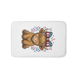 Tapis De Bain Conception de vecteur de vache Highland patriotiqu