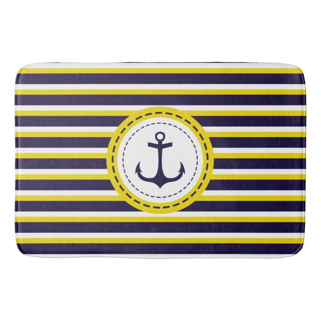 Tapis De Bain Conception nautique d'Ancre de rayures de jaune de (Devant)