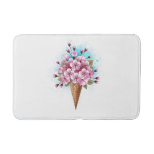 Tapis De Bain Cône rose Sakura crème glacée gaufre