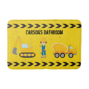 Tapis De Bain Construction Excavateur Personnalisé Enfants Jaune
