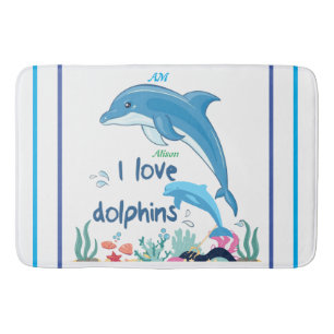 Tapis De Bain Cool moderne I Love Dolphins Citations Nom Monogra