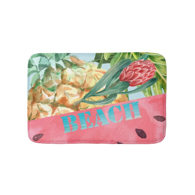 Tapis De Bain Cool Pineappon Watermelon Hibiscus Palm Feuilles (Devant)