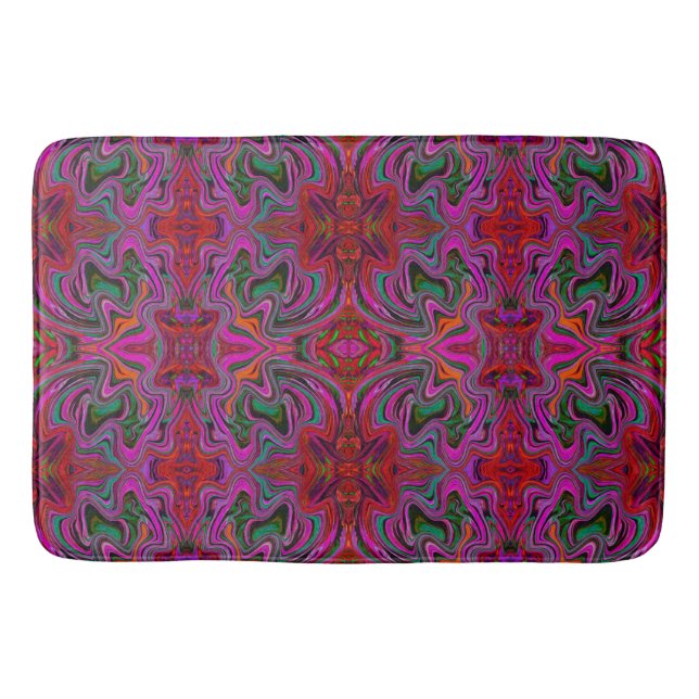 Tapis De Bain Cool Trippy Magenta, rouge et vert Motif vague (Devant)