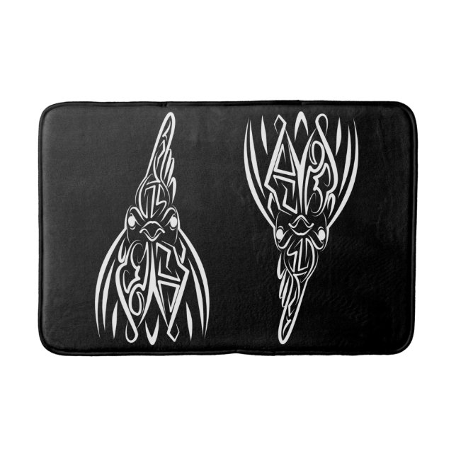 Tapis De Bain Coq tribal noir et blanc (Devant)