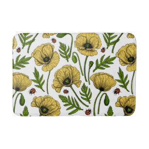 Tapis De Bain Coquelicots jaunes et coccinelles