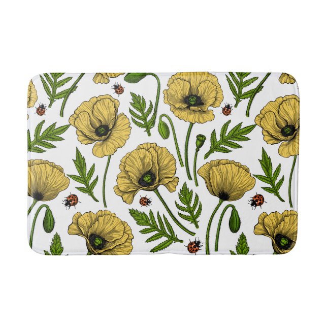 Tapis De Bain Coquelicots jaunes et coccinelles (Devant)