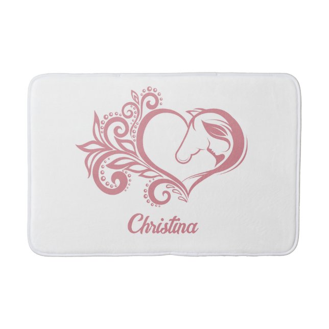 Tapis De Bain Coquette Coeur rose Cheval Fille Feminine Élégante (Devant)