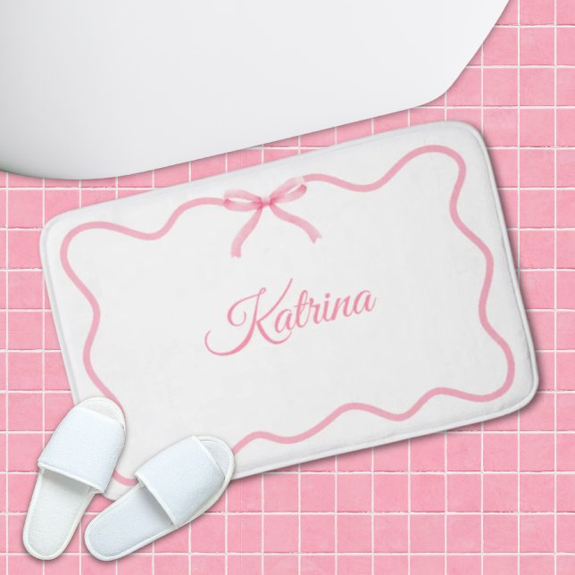 Tapis De Bain Coquette Fille Bow Rose Personnalisé (Pink Bow Girly Coquette Personalized Bath Mat
)