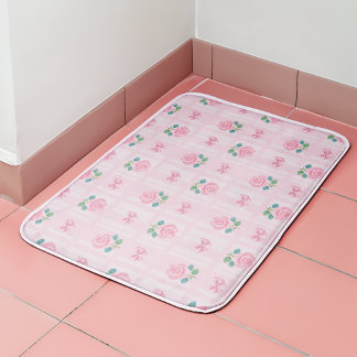 Tapis De Bain Coquette Plaid Ruban et rose Rose