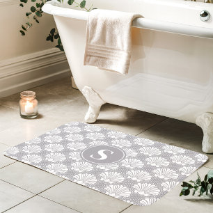 Tapis De Bain Coquillage gris et blanc Monogramme côtier