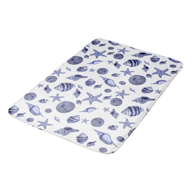 Tapis De Bain Coquillages bleus et blancs (Angle)