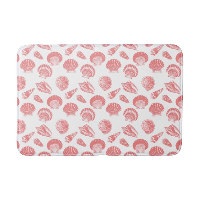 Tapis De Bain Coquillages - rose de corail et blanc (Devant)