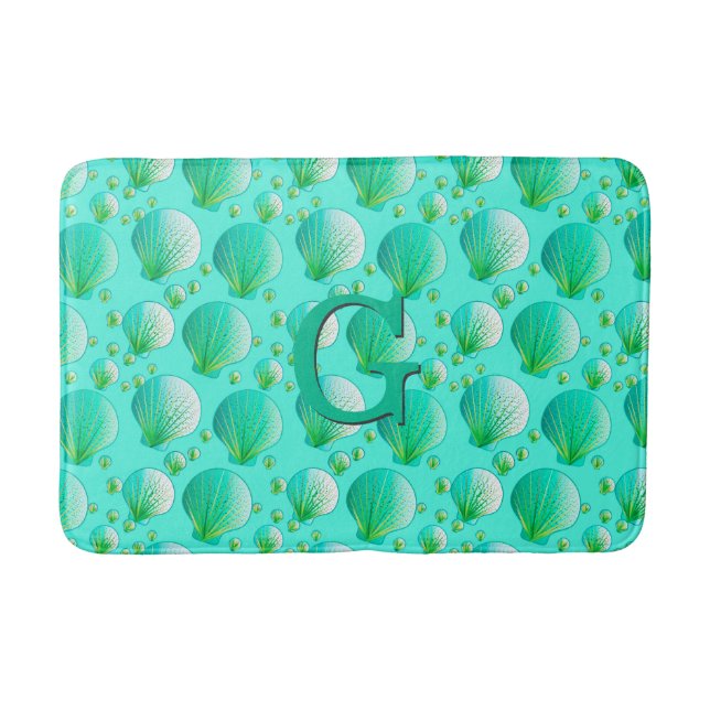 Tapis De Bain Coquillages verts de mer sur aqua (Devant)