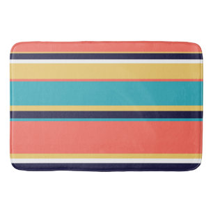 Tapis De Bain Corail vivant, rayures bleues et jaunes