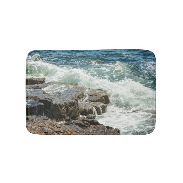 Tapis De Bain Côte du Maine Acadia Vagues océaniques Bleu (Devant)
