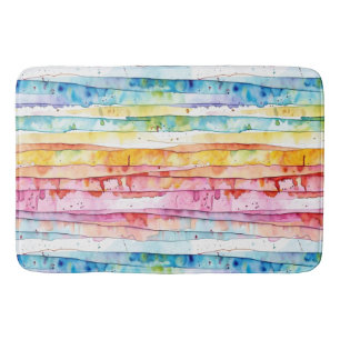 Tapis De Bain Couches d'aquarelle Abstrait rouge, bleu, jaune
