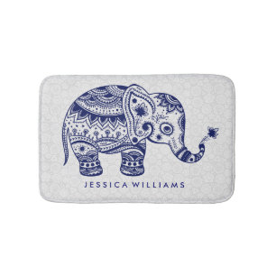 Tapis De Bain Couleur Bleu Cute Eléphant Floral