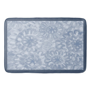 Tapis De Bain Couleur d'aquarelle bleu Parfait Matché Fleurs Aff