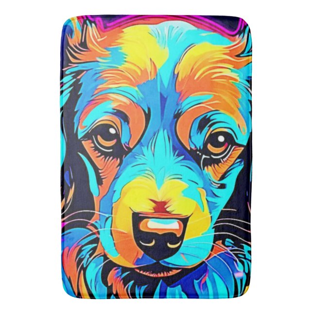 Tapis De Bain Couleur électrique Pop Canine Art (devant Vertical)