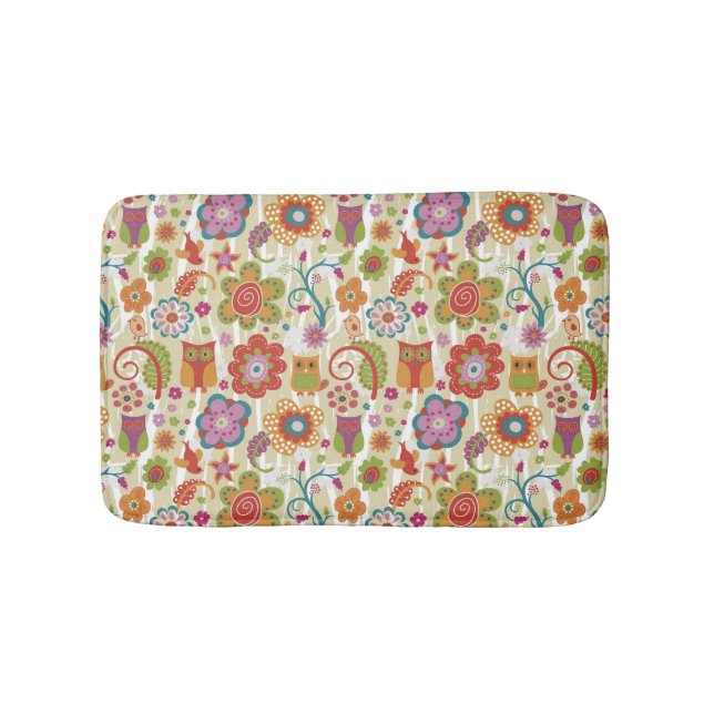 Tapis De Bain Couleur florale et hibou (Devant)