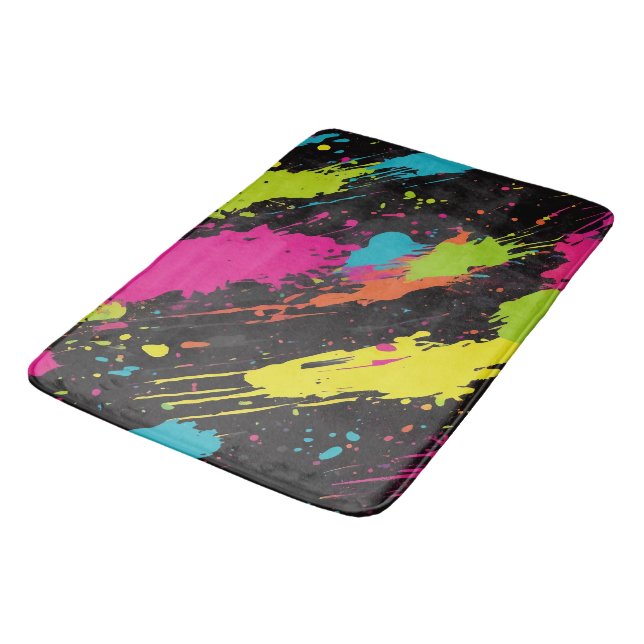 Tapis De Bain Couleurs néon Retro Paint Splatter (Angle)