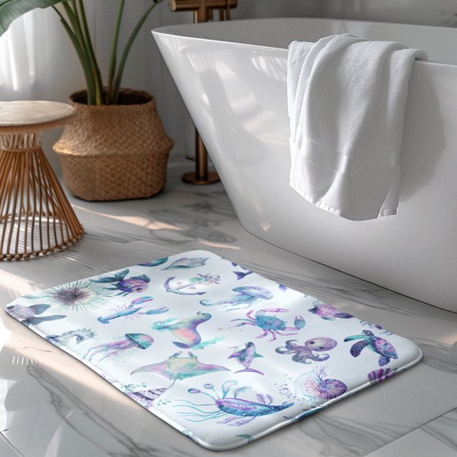 Tapis De Bain Couleurs pastel animaux de mer motif (Créateur téléchargé)