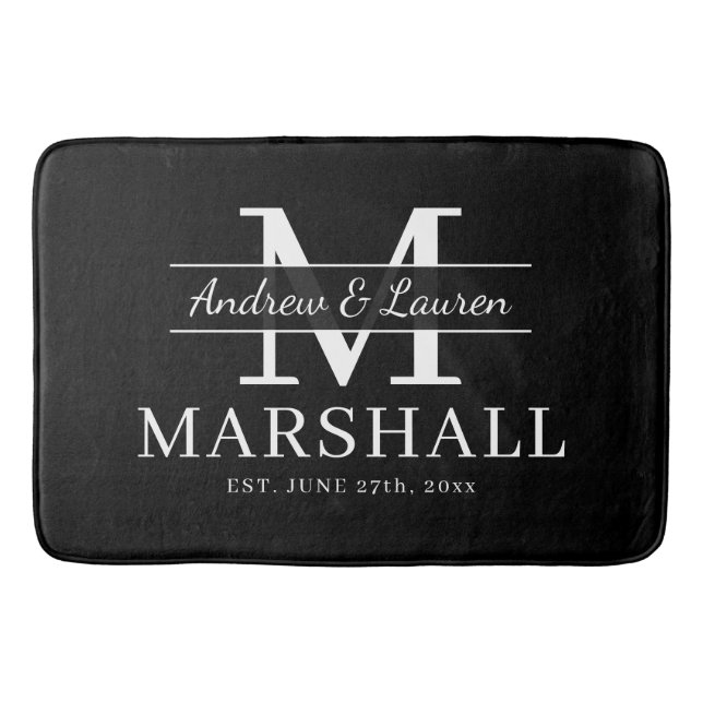 Tapis De Bain Couple marié Moderne Monogramme Juste Marié (Devant)
